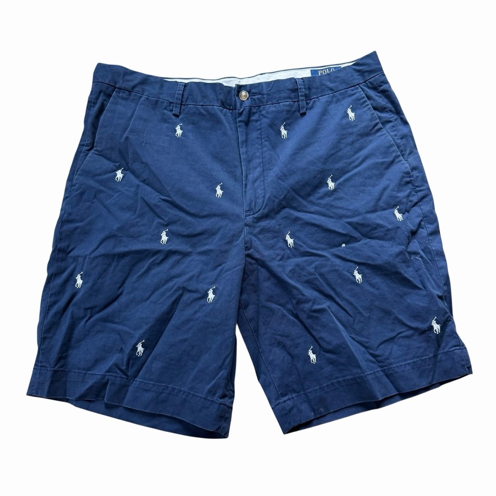 Polo Ralph Lauren Mens Size 36 Blue Embroidered  Classic Fit Stretch Chino Short